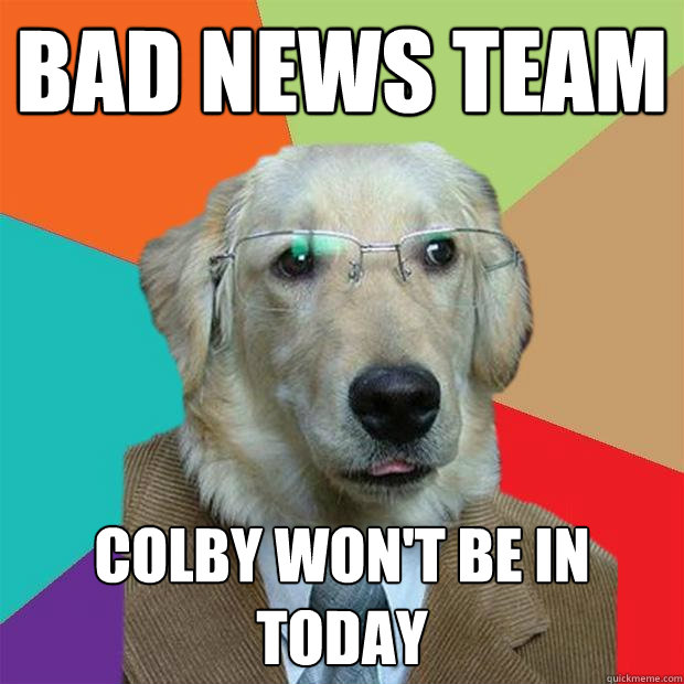 bad news team colby won't be in today  Business Dog