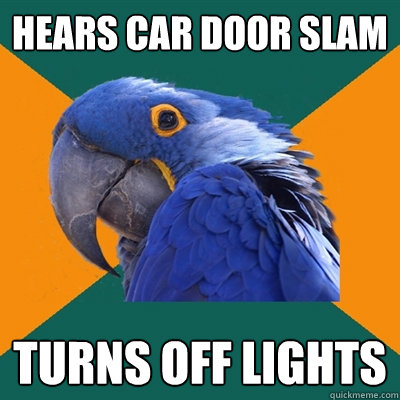 hears car door slam turns off lights  Paranoid Parrot