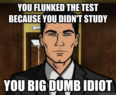 you flunked the test because you didn't study You big dumb idiot - you flunked the test because you didn't study You big dumb idiot  Advice Archer