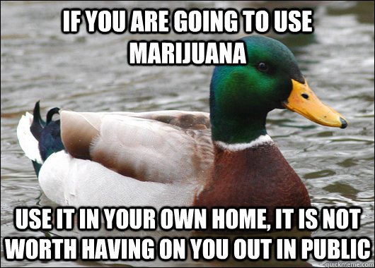 If you are going to use marijuana use it in your own home, it is not worth having on you out in public  Actual Advice Mallard