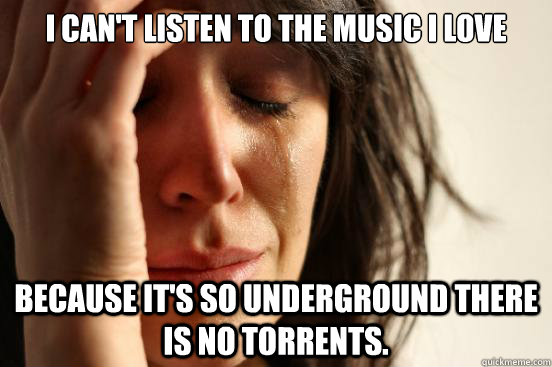 I can't listen to the music I love Because it's so underground there is no torrents.  First World Problems