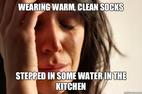 Wearing warm, clean socks Stepped in some water in the kitchen   First World Problems