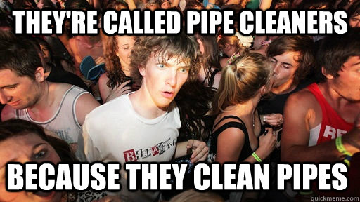 They're called pipe cleaners because they clean pipes  Sudden Clarity Clarence