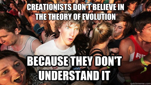 Creationists don't believe in 
the theory of evolution because they don't understand it  Sudden Clarity Clarence