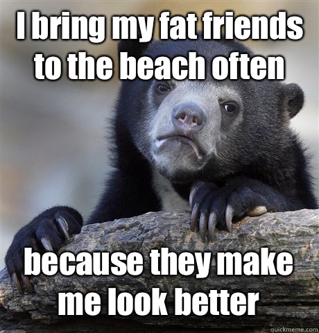 I bring my fat friends to the beach often because they make me look better  Confession Bear