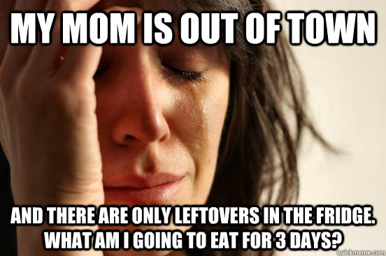 My mom is out of town and there are only leftovers in the fridge. What am I going to eat for 3 days?  First World Problems