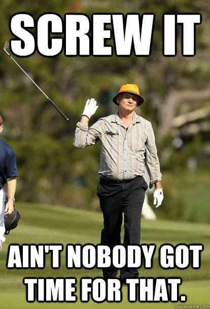 SCREW IT Ain't nobody got time for that.  fuck it bill murray