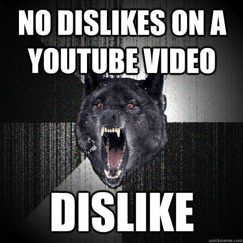 No dislikes on a youtube video dislike  Insanity Wolf
