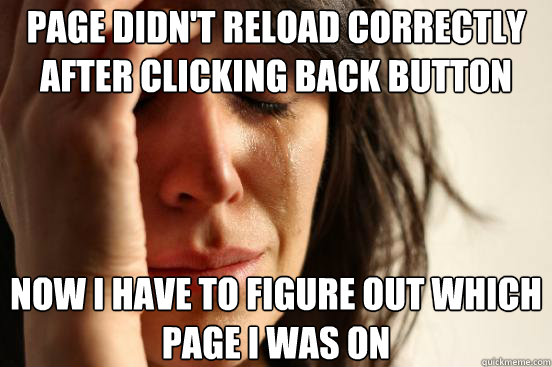 Page didn't reload correctly after clicking back button Now i have to figure out which page i was on  First World Problems