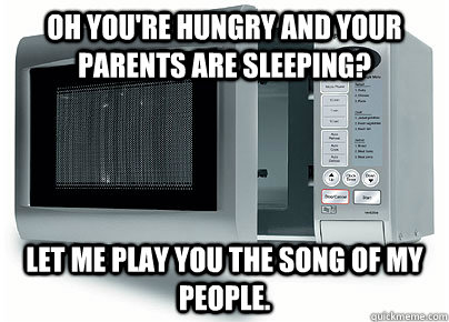 Oh you're hungry and your parents are sleeping? Let me play you the song of my people.  Scumbag Microwave