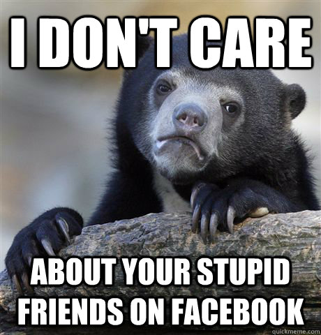 I don't care about your stupid friends on facebook  Confession Bear