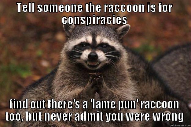 TELL SOMEONE THE RACCOON IS FOR CONSPIRACIES FIND OUT THERE'S A 'LAME PUN' RACCOON TOO, BUT NEVER ADMIT YOU WERE WRONG Evil Plotting Raccoon