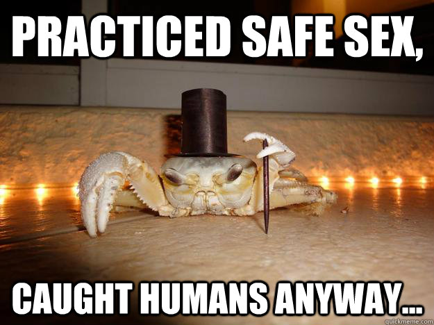 practiced safe sex, Caught humans anyway...  Fancy Crab