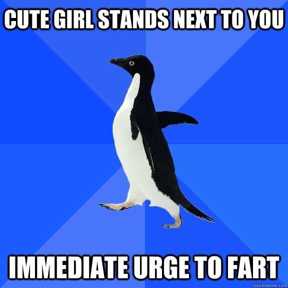 CUTe girl stands next to you  Immediate urge to fart  Socially Awkward Penguin