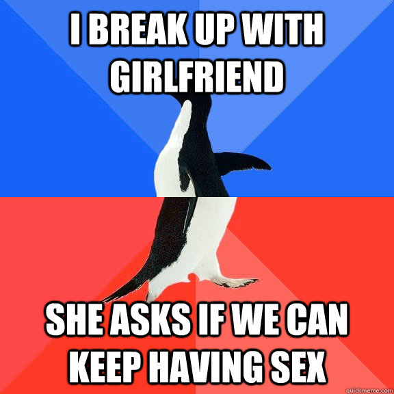 I break up with girlfriend she asks if we can keep having sex  Socially Awkward Awesome Penguin