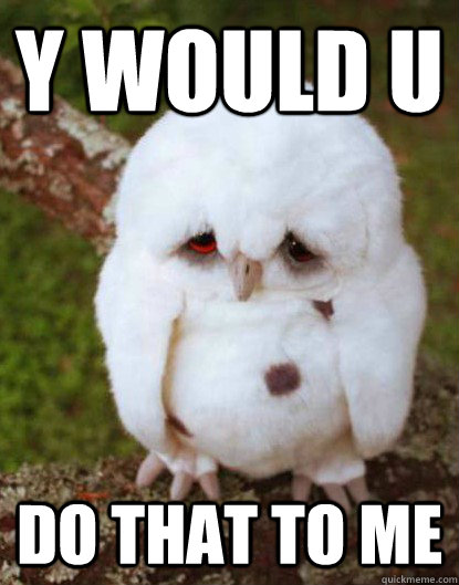 y would u do that to me  Depressed Baby Owl