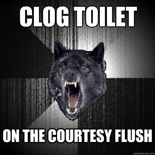 Clog toilet on the courtesy flush  Insanity Wolf