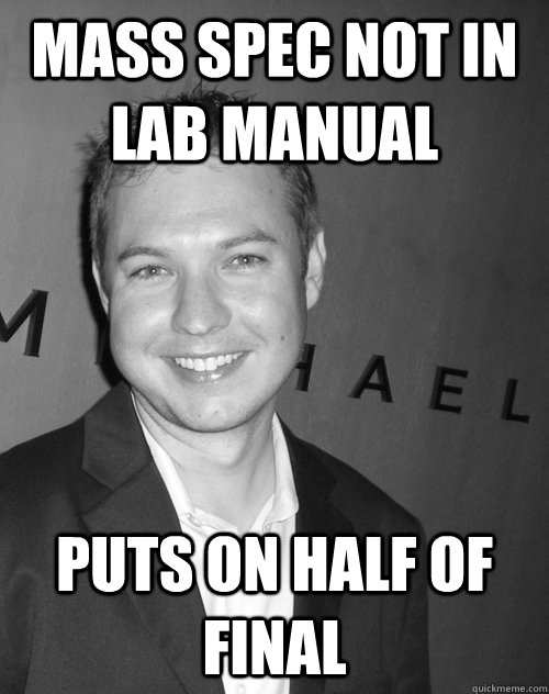 Mass spec not in lab manual Puts on half of final - Mass spec not in lab manual Puts on half of final  ochem lab