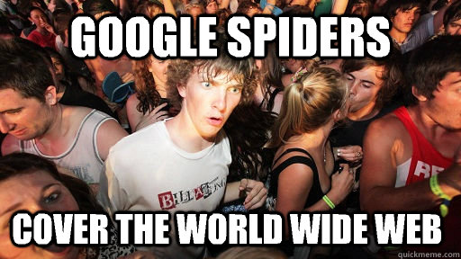 Google spiders cover the world wide web  - Google spiders cover the world wide web   Sudden Clarity Clarence