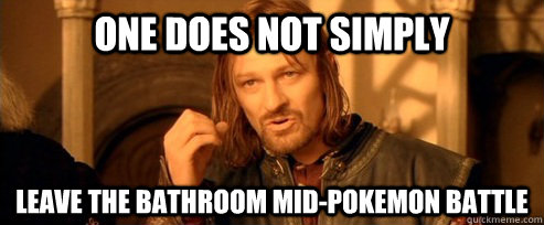 One does not simply Leave the bathroom mid-pokemon battle  One Does Not Simply