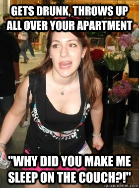 gets drunk, throws up all over your apartment  