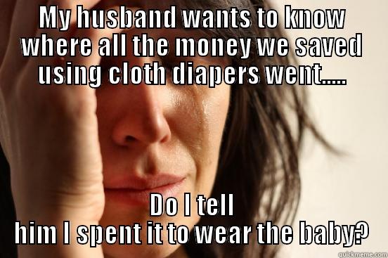 Baby Wearing Problems - MY HUSBAND WANTS TO KNOW WHERE ALL THE MONEY WE SAVED USING CLOTH DIAPERS WENT..... DO I TELL HIM I SPENT IT TO WEAR THE BABY? First World Problems