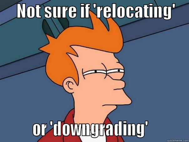      NOT SURE IF 'RELOCATING'             OR 'DOWNGRADING'           Futurama Fry