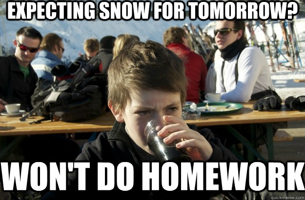 EXPECTING SNOW FOR TOMORROW? WON'T DO HOMEWORK - EXPECTING SNOW FOR TOMORROW? WON'T DO HOMEWORK  Lazy Primary School Student
