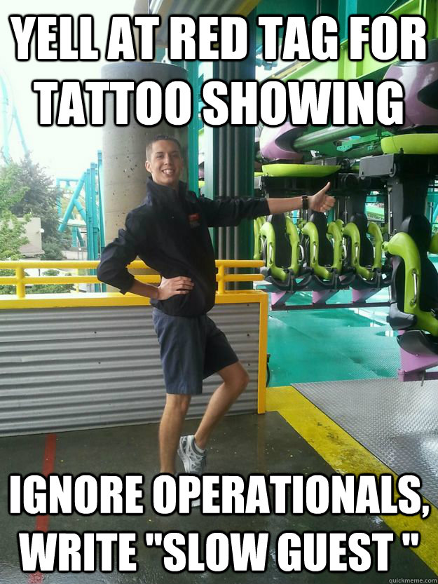 Yell at red tag for tattoo showing ignore operationals, write 