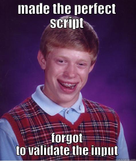 MADE THE PERFECT SCRIPT FORGOT TO VALIDATE THE INPUT Bad Luck Brian