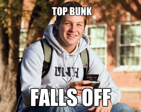 Top bunk falls off  College Freshman