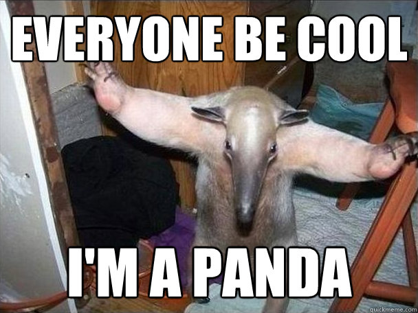 Everyone be cool I'm a panda  I got this