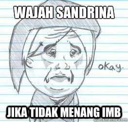 wajah sandrina jika tidak menang imb  