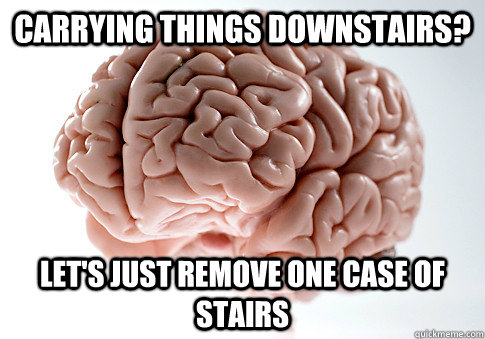 carrying things downstairs? let's just remove one case of stairs  Scumbag Brain