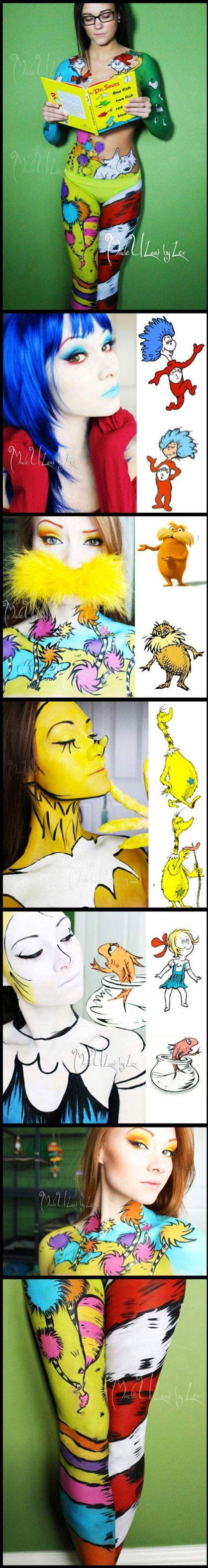 Artist, Alexys Flemming,recreates Dr Seuss art in the form of body painting -   Misc