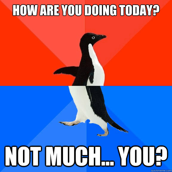 How are you doing today? Not much... you?  Socially Awesome Awkward Penguin