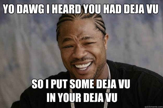 yo dawg i heard you had deja vu so i put some deja vu
 in your deja vu  Xzibit meme