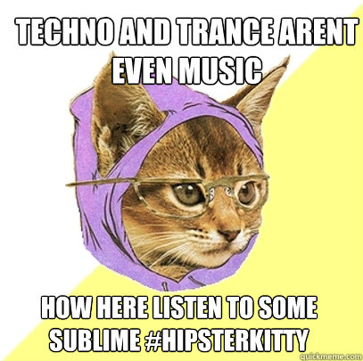 Techno and Trance arent even music How here listen to some Sublime #hipsterkitty  - Techno and Trance arent even music How here listen to some Sublime #hipsterkitty   Hipster Kitty