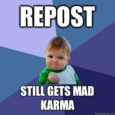 Repost Still gets mad karma  Success Kid