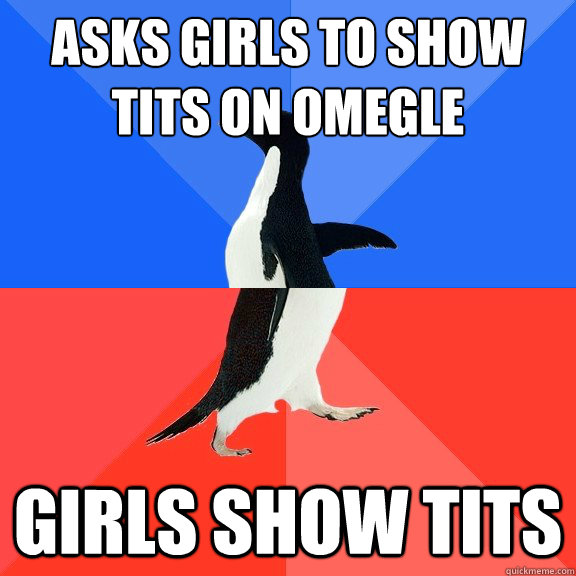 Asks girls to show tits on Omegle
 Girls show tits - Asks girls to show tits on Omegle
 Girls show tits  Socially Awkward Awesome Penguin