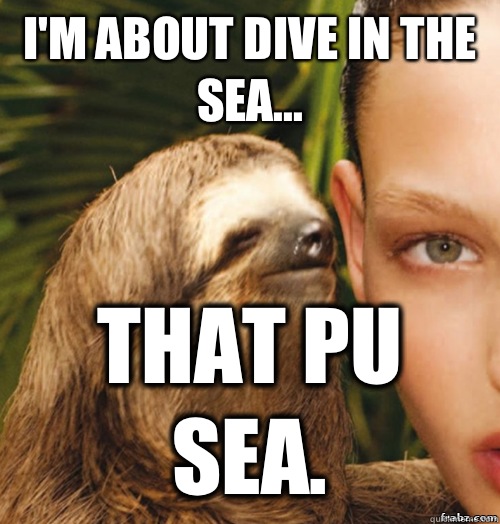 I'm about dive in the sea... That Pu Sea.  rape sloth