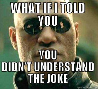 WHAT IF I TOLD YOU YOU DIDN'T UNDERSTAND THE JOKE Matrix Morpheus