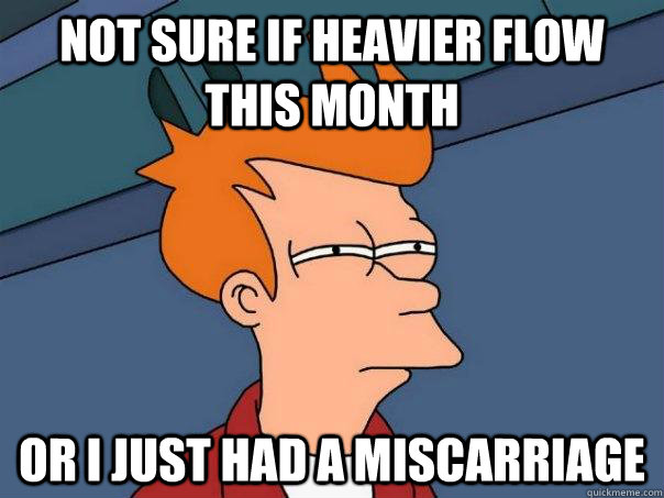 Not sure if heavier flow this month or I just had a miscarriage  Futurama Fry