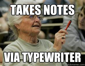 Takes Notes Via Typewriter  Senior College Student