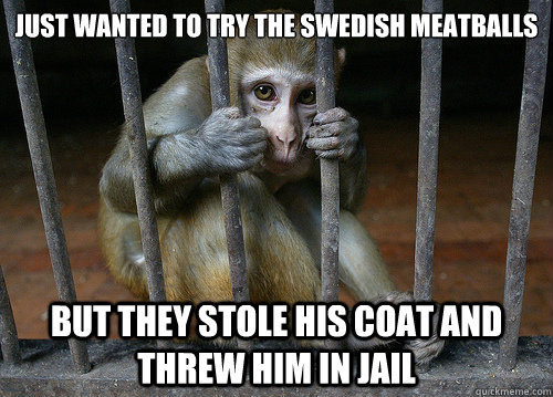 Just wanted to try the Swedish meatballs but they stole his coat and threw him in jail  