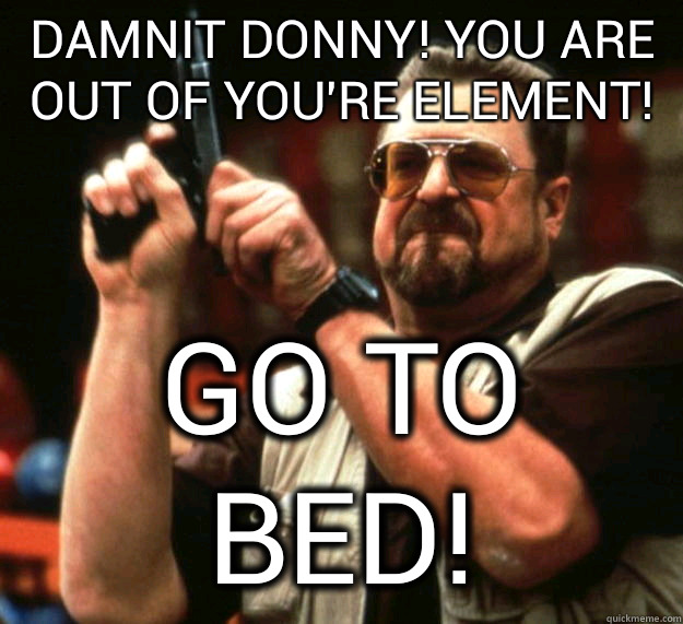 Damnit Donny! You are out of you're element! Go to bed!  Big Lebowski