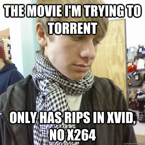 the movie i'm trying to torrent  only has rips in xvid, no x264  First World Problems Hipster