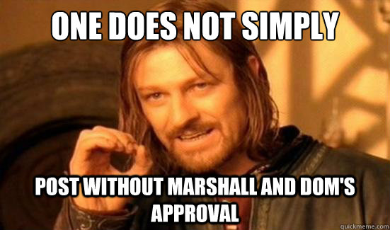 One Does Not Simply post without marshall and dom's approval  Boromir