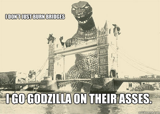I GO GODZILLA ON THEIR ASSES. I don't just burn bridges  Godzilla