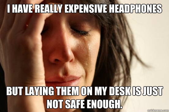 I have really expensive headphones but laying them on My desk is just not safe enough.  First World Problems